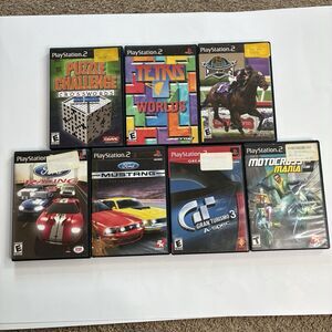 Lot Of 7 PS2 Playstation 2 Games Tested Auto Racing Motocross Tetris Puzzles